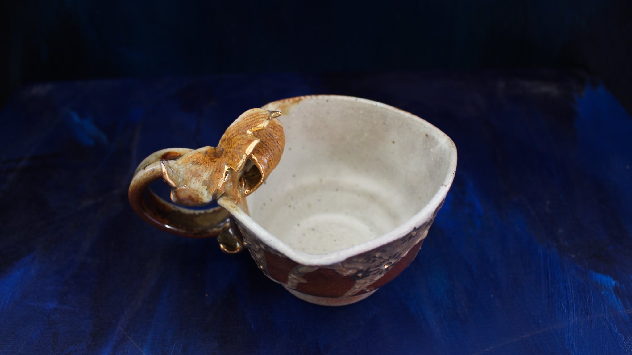 9oz Golden Gingko Teacup - Wood Fired