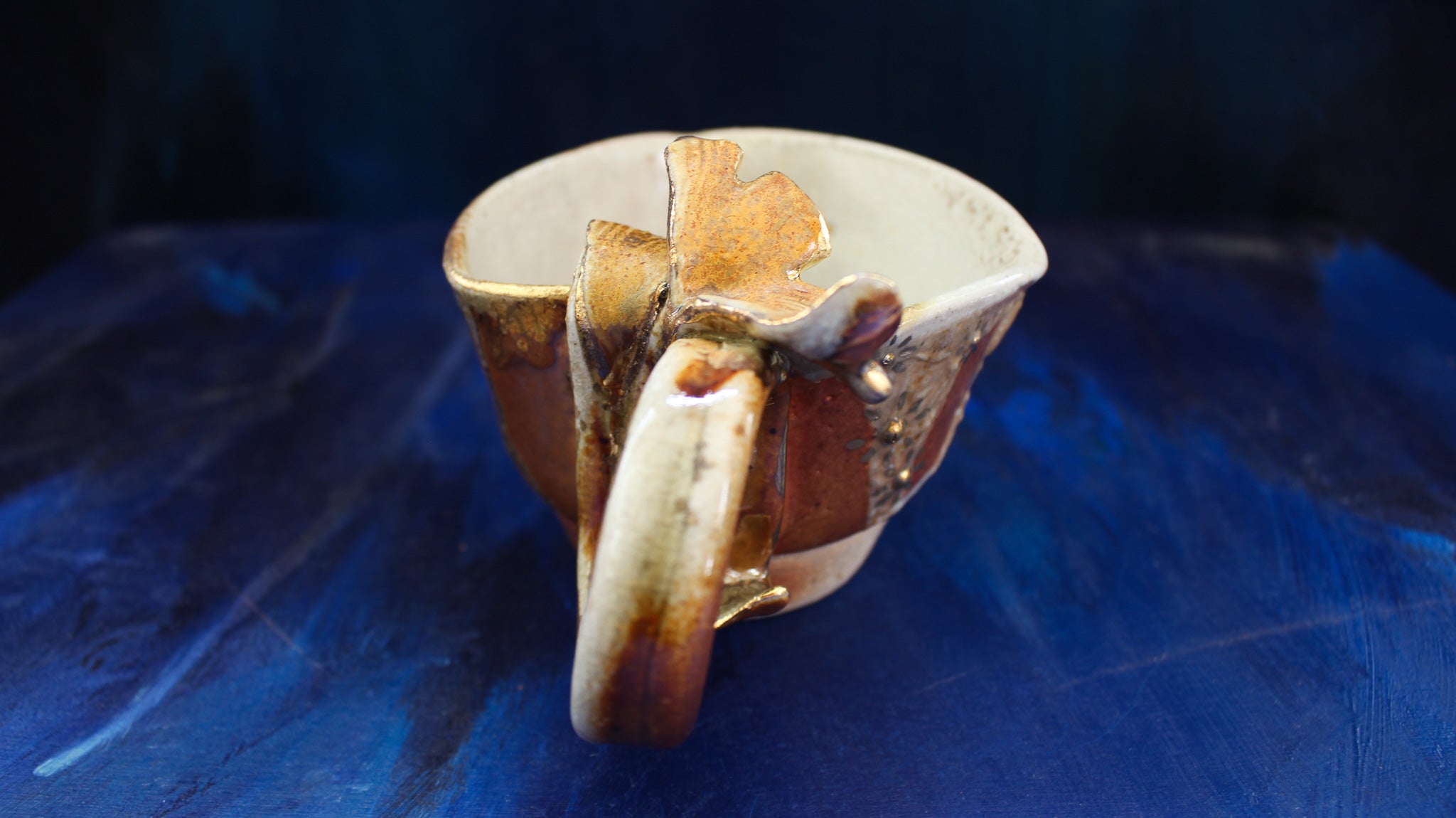 9oz Golden Gingko Teacup - Wood Fired