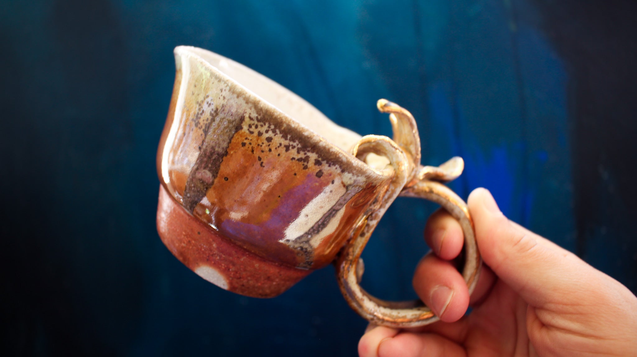 9oz Golden Gingko Teacup - Wood Fired