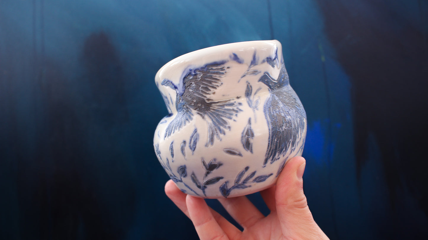 16oz Blue Dove Small Vase Woodfired