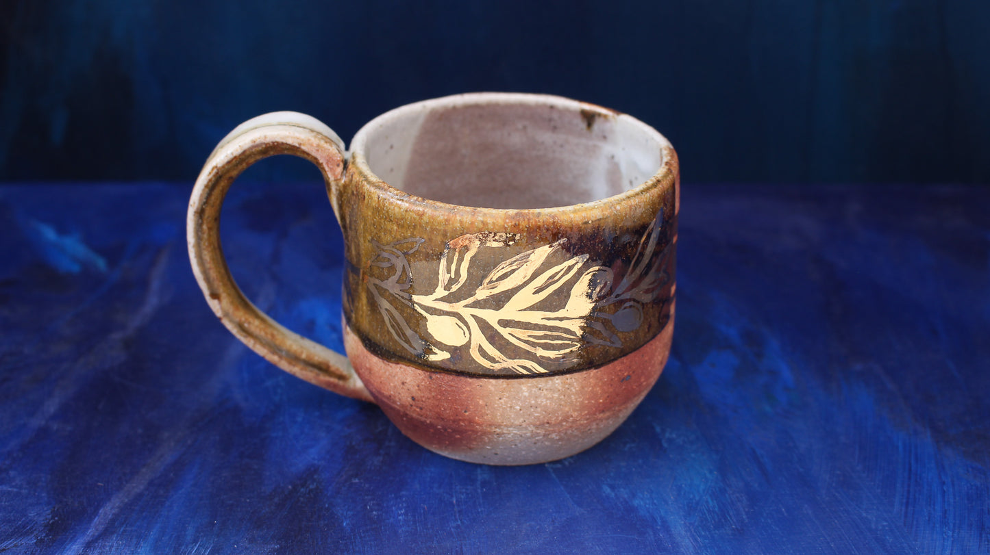 11oz Golden Olive Branch Mug Woodfired